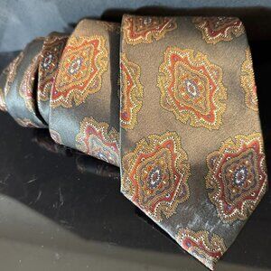 Christian Dior Olive Green Silk Tie Medallion Asian Smoking Dinner Modernist